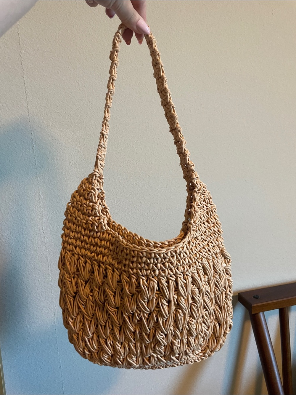 Woven Straw Shoulder Bag in Natural Tan